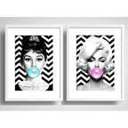 Set 2 Cuadros Marilyn Monroe Audrey Hepburn Chicle Paspartu