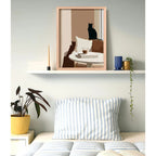 Cuadro Living Cocina Gato Cafe Arte Cozy Cat Tono Neutro Oak Marco Marrón Claro
