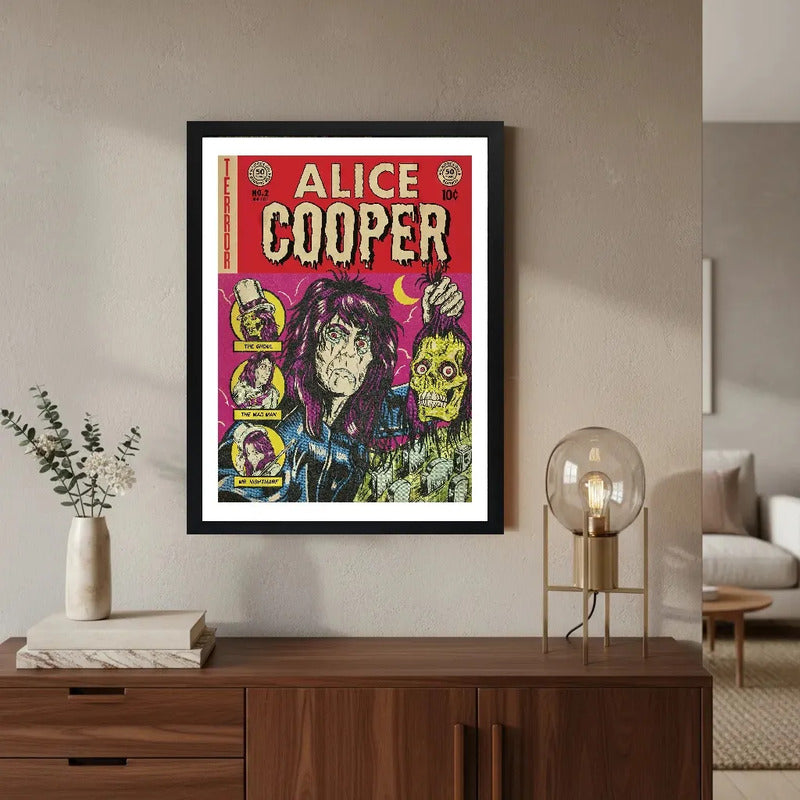 Cuadro Alice Cooper Terror Comics Calavera Rock Metal Musica Marco Negro