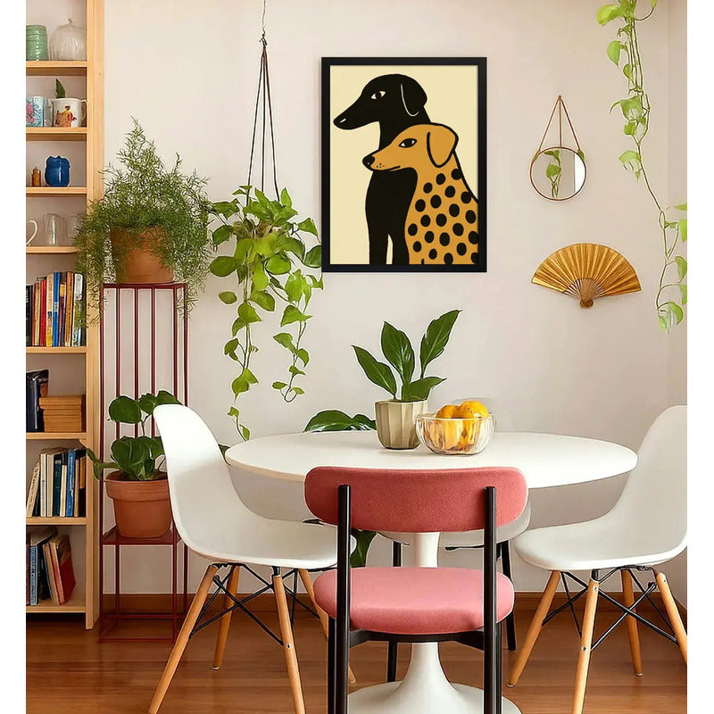 Cuadro Dormitorio Living Duo Canino Tonos Neutros Beige Marco Negro