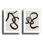 Set 2 Cuadros Lineas Abstracto Tonos Beige Dormitorio Living Marco Blanco