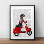 Cuadro Perro Dachshund Lambretta Retro Motoclub Con Paspartu Marco Negro