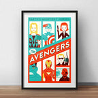 Cuadro The Avengers Minimalista Comics Heroes Con Paspartú Marco Negro