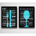 Set 2 Cuadros Cocina Gourmet Azul Vinos Kitchen Decoración