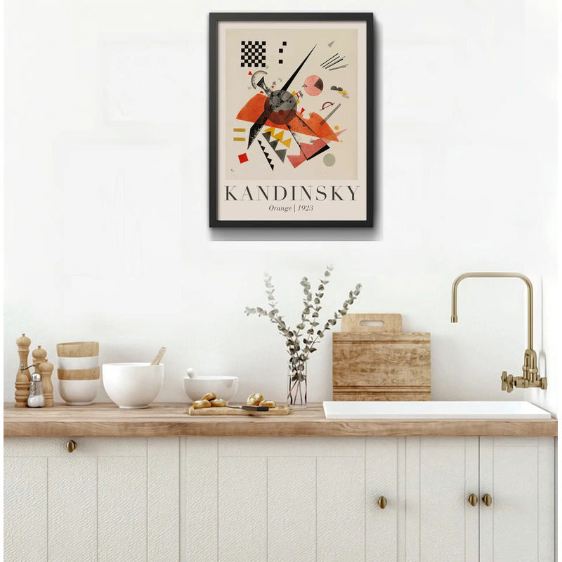 Cuadro Dormitorio Living Kandinsky Abstracto Tonos Beige Marco Negro