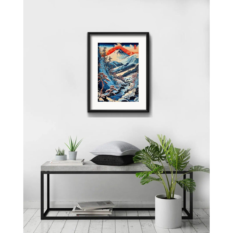 Cuadro Gran Ola Monte Fuji Arte Japonés 53x43cm Con Paspartú Monte Fuji Winter Con Marco Negro