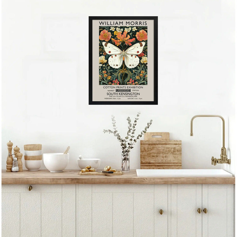 Cuadro Mariposa William Morris Botanico Flores 3 Exposición Marco Negro