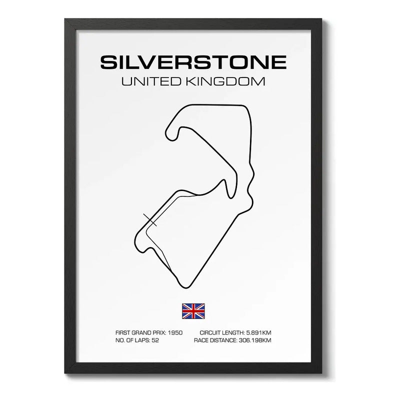 Cuadro Pistas De Carreras Autodromo Formula 1 Minimalista Silverstone Reino Unido Marco Negro