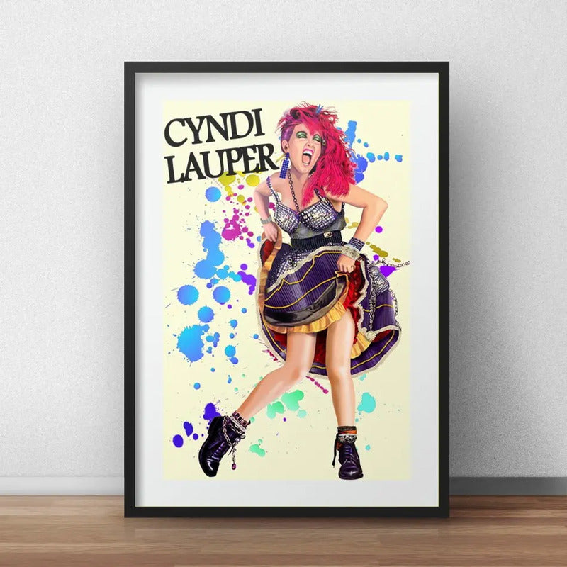 Cuadro Cyndi Lauper Pop Art Musica Decoracion Con Paspartú Marco Negro