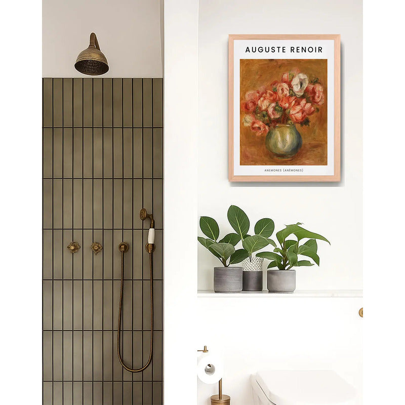 Cuadro Dormitorio Living Auguste Renoir Anémonas Flores Oak Marco Marrón Claro