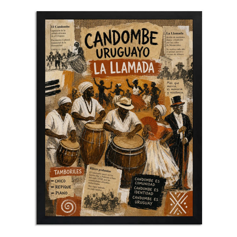 Cuadro Carnaval Uruguayo Candombe La Llamada Arte Retro Marco Negro