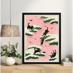 Cuadro Para Dormitorio Gatos En Nubes Rosa Suave Decoracion Marco Negro