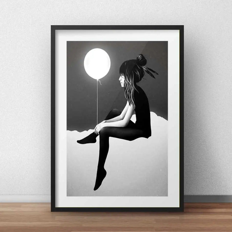 Cuadro Chica Con Globo Arte Moderna Blanco Y Negro Paspartú