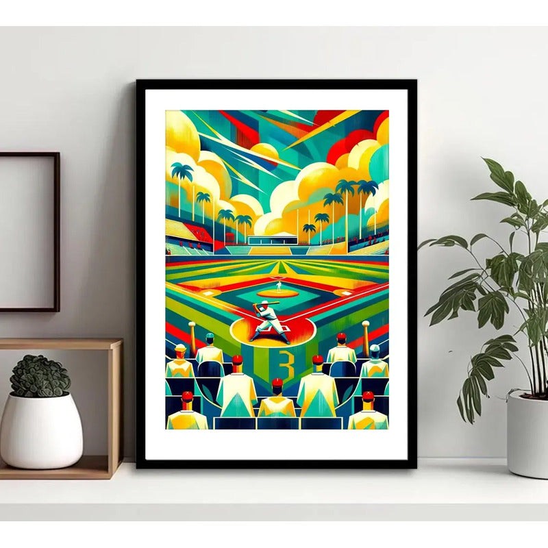 Cuadro Béisbol Baseball Jugador Equipo Club Gym Decoracion Pop Art 1 Con Marco Negro