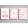 Set 3 Cuadros Rosa Pink Tendencia Lazos Fashion Coquette Marco Blanco