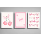 Set 3 Cuadros Rosa Pink Tendencia Lazos Fashion Coquette Marco Blanco