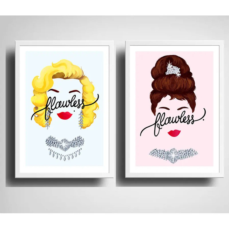 Set 2 Cuadros Marilyn Monroe Audrey Hepburn Arte Minimalista