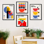 Wall 4 Cuadros Para Cocina Comedor Living Decoracion Moderna Bauhaus Vino Cafe Gin Tonica Con Marco Negro