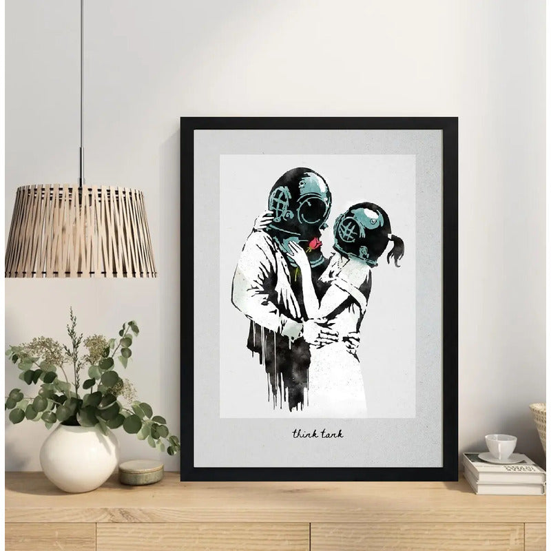 Cuadro Banksy Think Tank Arte Urbano Decoracion Moderna Marco Negro