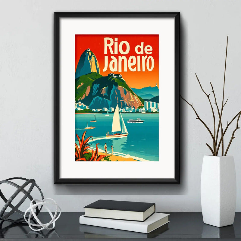 Cuadro Rio De Janeiro Brasil Corcovado Decoracion Paspartú Marco Negro