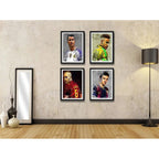 Set 4 Cuadros Messi Neymar Cristiano Ronaldo Iniesta Fútbol