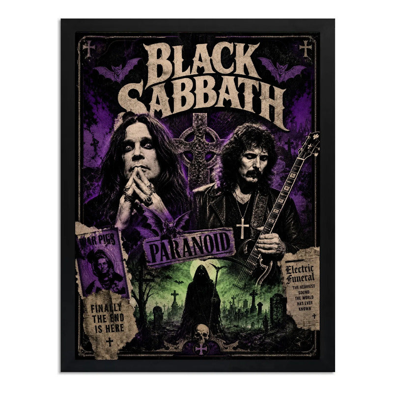 Cuadro Black Sabbath Paranoid Heavy Metal Rock Horror Retro Marco Negro