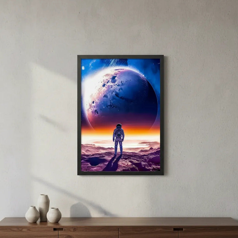 Cuadro Astronauta Caminando Planeta Luna Espacio Nasa Arte Marco Negro
