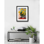 Cuadro Claude Monet Jarrón De Girasoles 53x43cm Con Paspartú Marco Negro