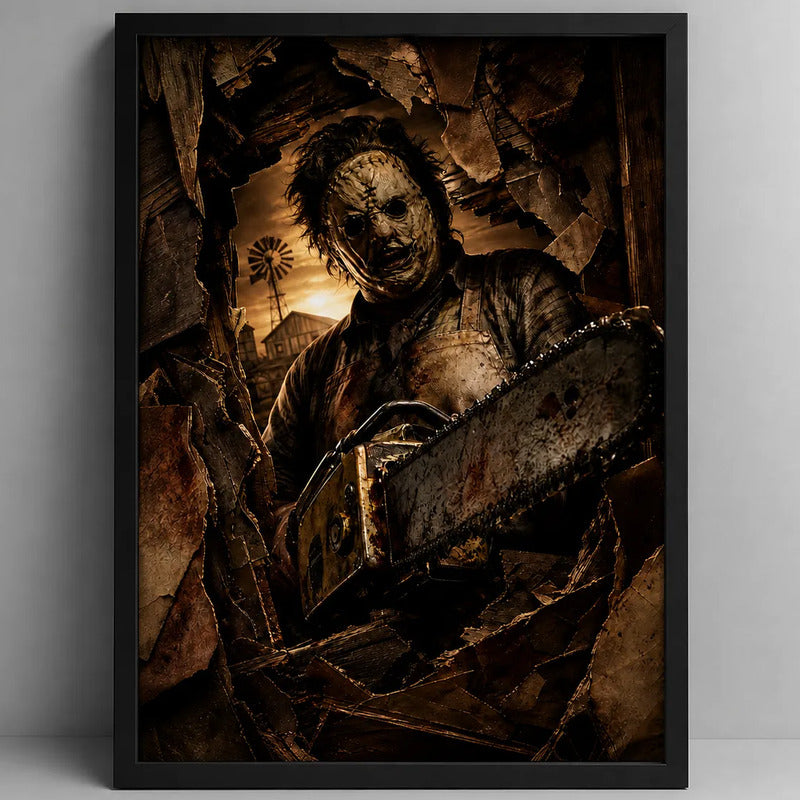 Cuadro Texas Chainsaw Leatherface Pelicula Terror Efecto 3d Marco Negro