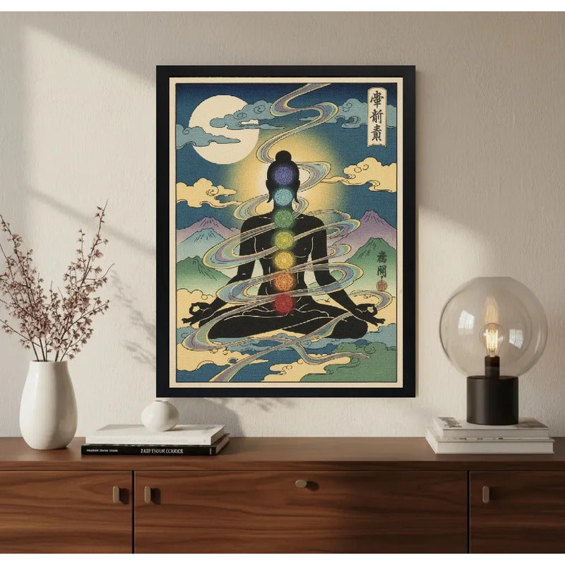 Cuadro 7 Chakras Meditación Yoga Zen Arte Japón Decoracion Marco Negro