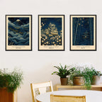Set 3 Cuadros Monte Castillo Templo Arte Japonés Decoracion Marco Negro