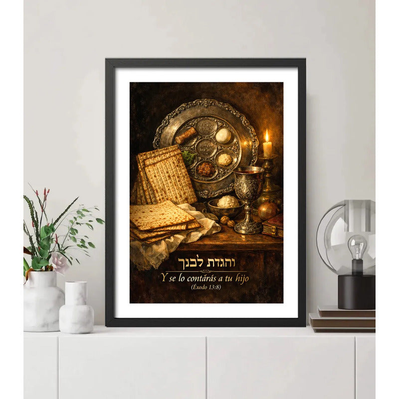 Cuadro Arte Judaico Séder Pésaj La Pascua Éxodo 13:8 Torá Marco Negro