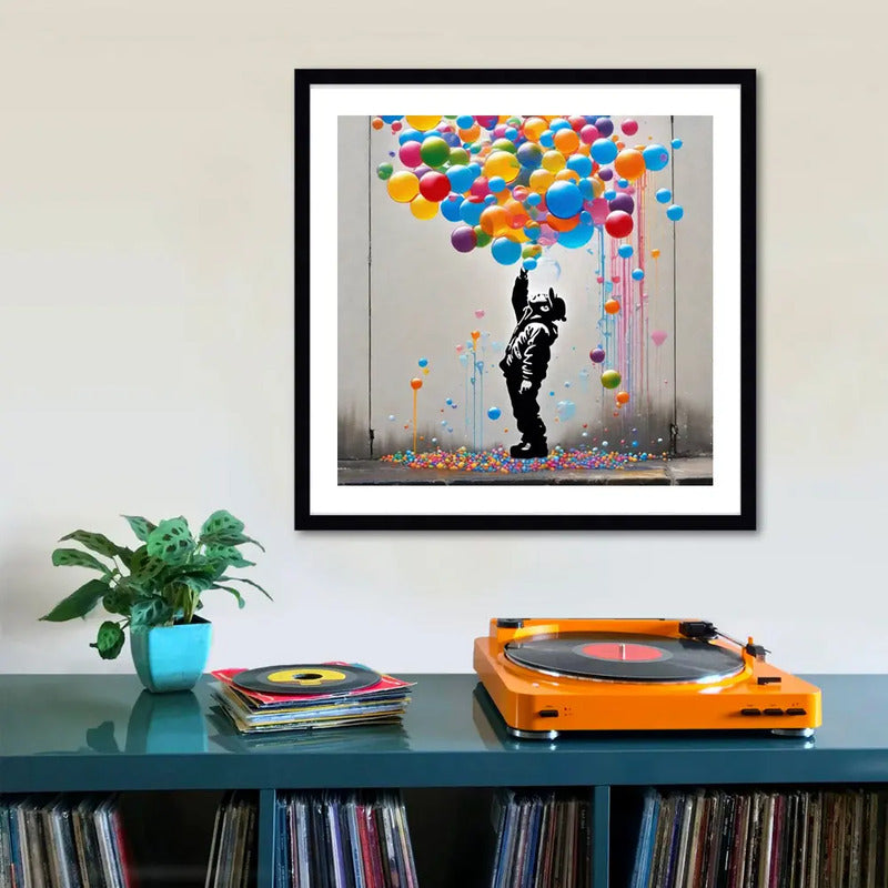 Cuadro Banksy Flying Balloon Girl Arte Decoracion 33x33cm Marco Negro