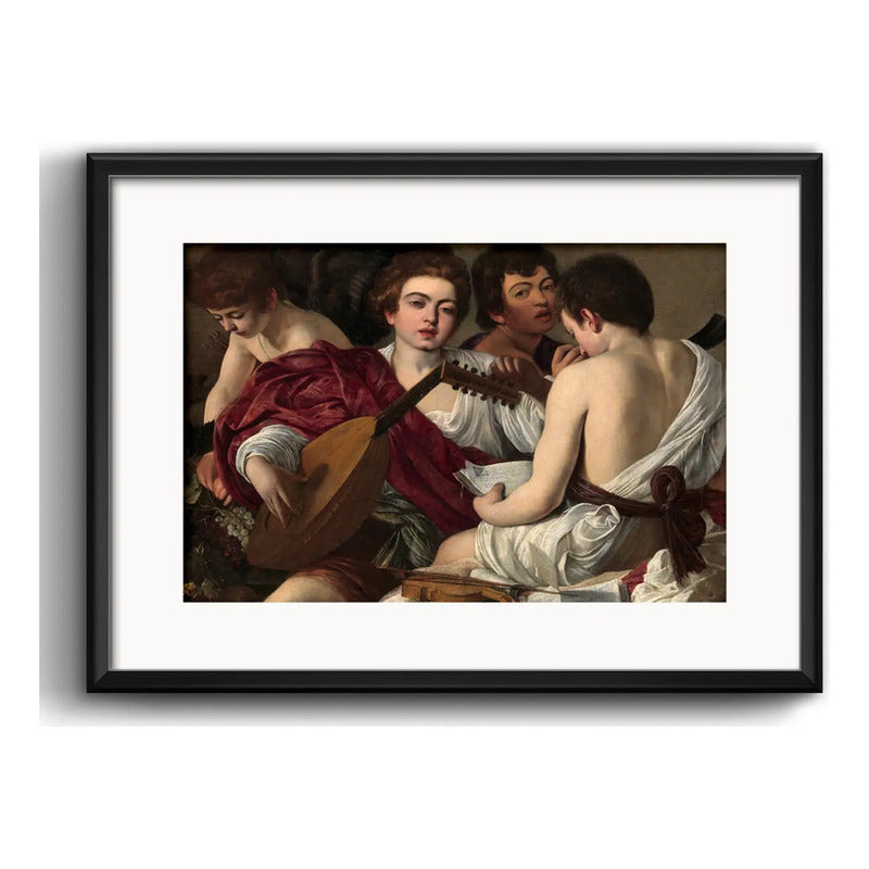 Cuadro Caravaggio Estilo Arte Barroco 53x43cm Con Paspartú Los Musicos Con Marco Negro