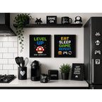 Set 2 Cuadros Cocina Geek Game Bon Appetit Frase Videojuego Marco Negro