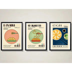 Set 3 Cuadros Comidas Del Mundo Decoracion Cocina Gourmet Marco Negro