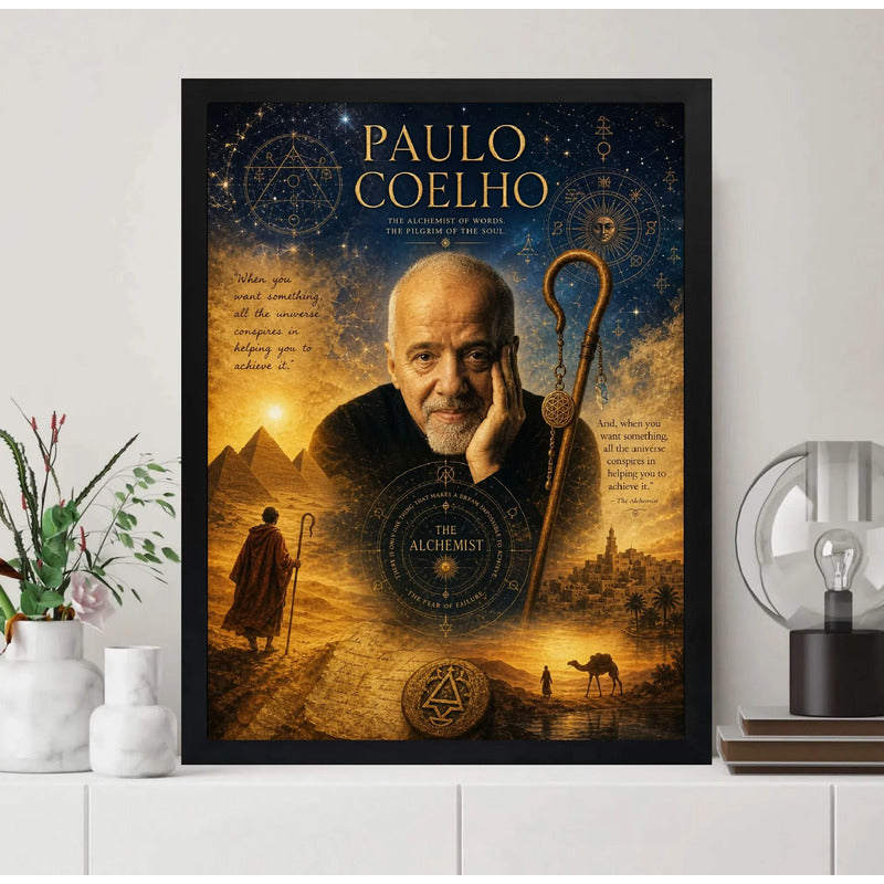 Cuadro Paulo Coelho El Alquimista Arte Retro Obras Escritor Marco Negro