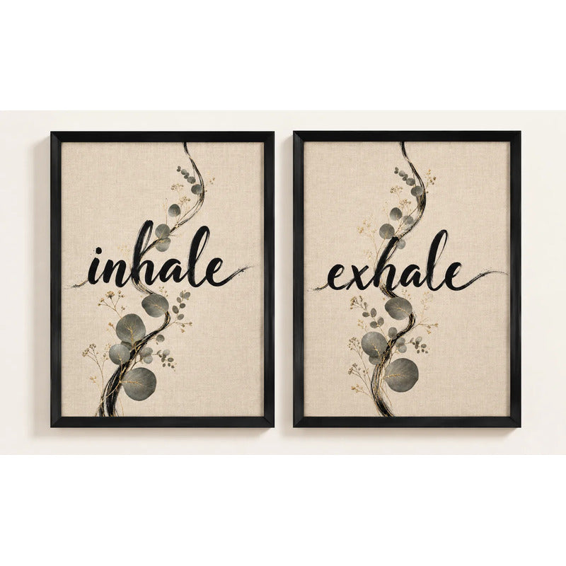 Set 2 Cuadros Inhale Exhale Motivacional Botanico Eucalipto Marco Negro