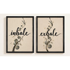 Set 2 Cuadros Inhale Exhale Motivacional Botanico Eucalipto Marco Negro
