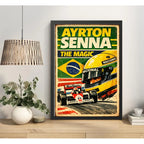 Cuadro Senna The Magic Piloto Auto Formula 1  Casco Retro Marco Negro