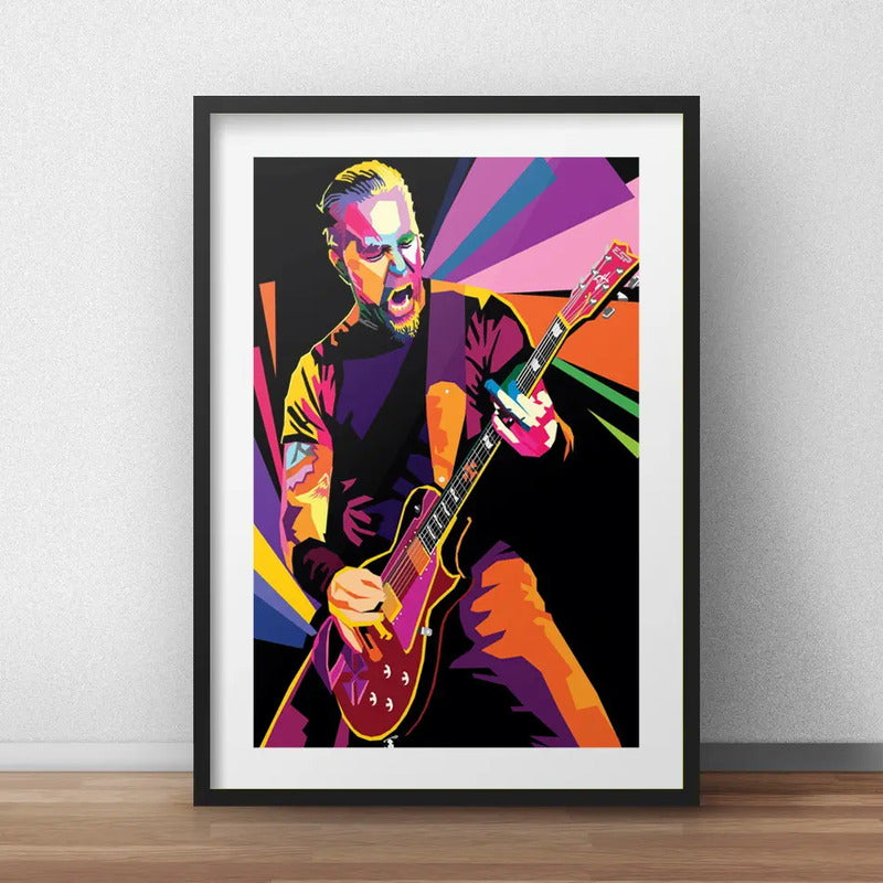 Cuadro James Hetfield Pop Art Metallica Rock Con Paspartú Marco Negro