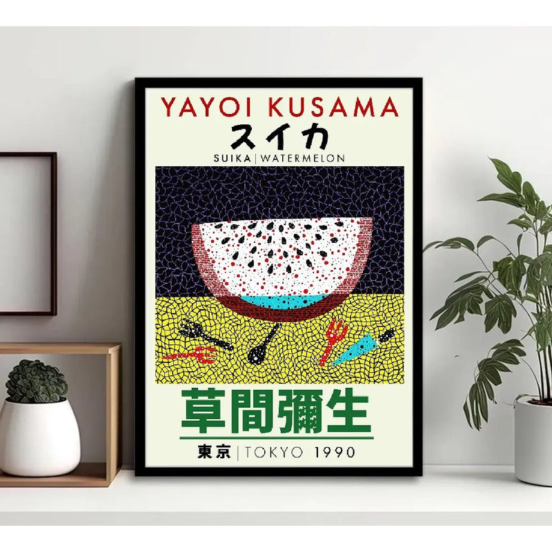 Cuadro Yayoi Kusama Minimalista Arte Con Marco Y Vidrio Yayoi Kusama 9 Negro