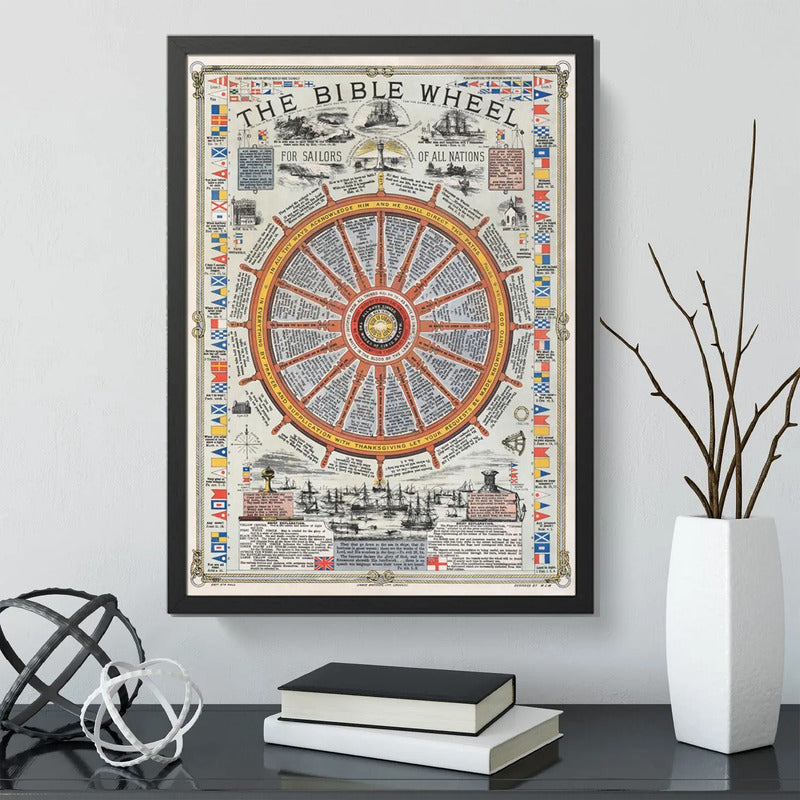 Cuadro Rueda De La Biblia Para Marineros Decoracion Nautica Marco Negro