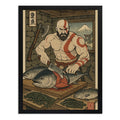 Cuadro Kratos Chef Sushi Cocina Japón Fuji Game God Of War Marco Negro