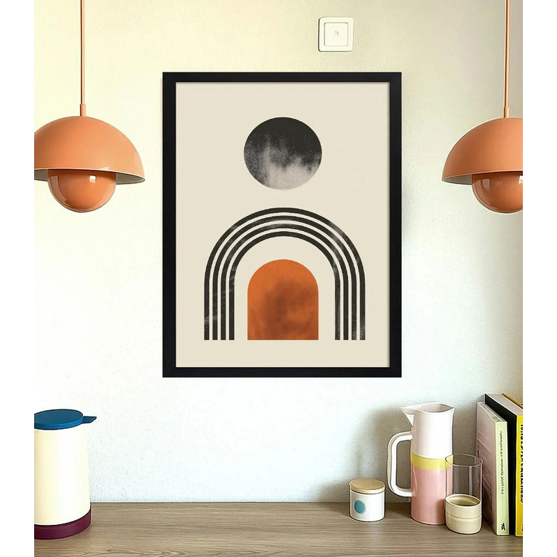 Cuadro Dormitorio Living Boho Luna Abstracto Geometrico Arte Marco Negro