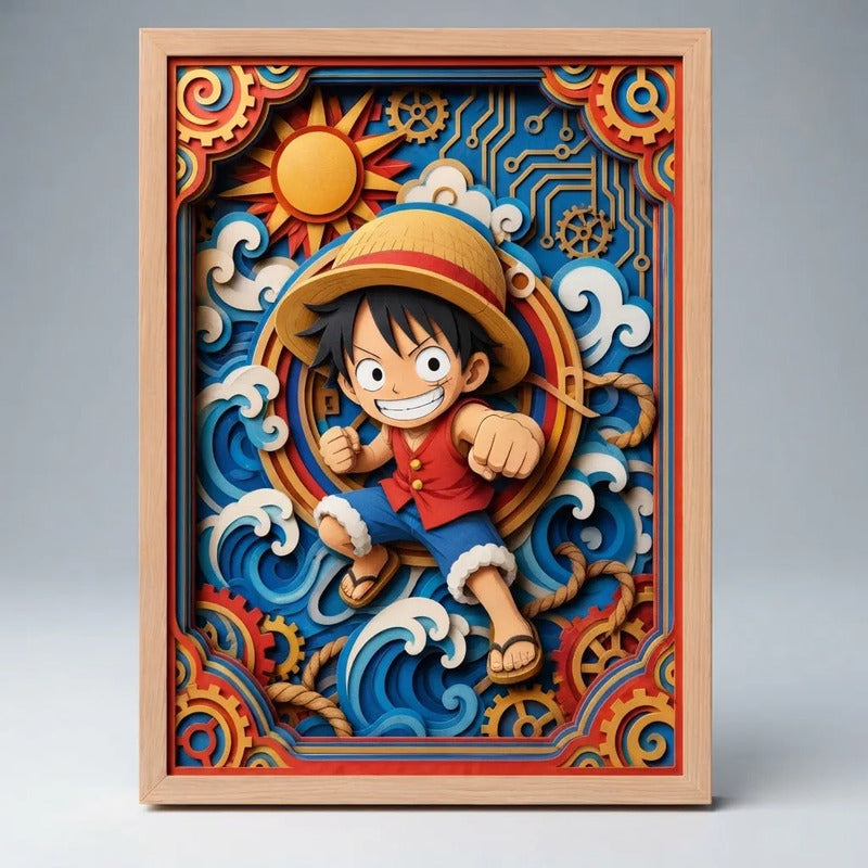 Cuadro Monkey Luffy Efecto 3d One Piece Anime Kids Japon Marco Madera Oak Madera Clara