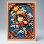 Cuadro Monkey Luffy Efecto 3d One Piece Anime Kids Japon Marco Madera Oak Madera Clara