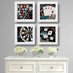 Set 4 Cuadros Juegos Billar Poker Cartas Dardos Dados Ruleta