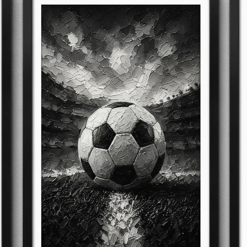 Set 3 Cuadros Fútbol Blanco Y Negro  Textura Pelota Jugador Marco Negro