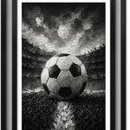 Set 3 Cuadros Fútbol Blanco Y Negro  Textura Pelota Jugador Marco Negro